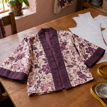 IMAGEN: pieza 13 de 13 del marquee — kimono terminada junto a su molde impreso, miniatura cuadrada