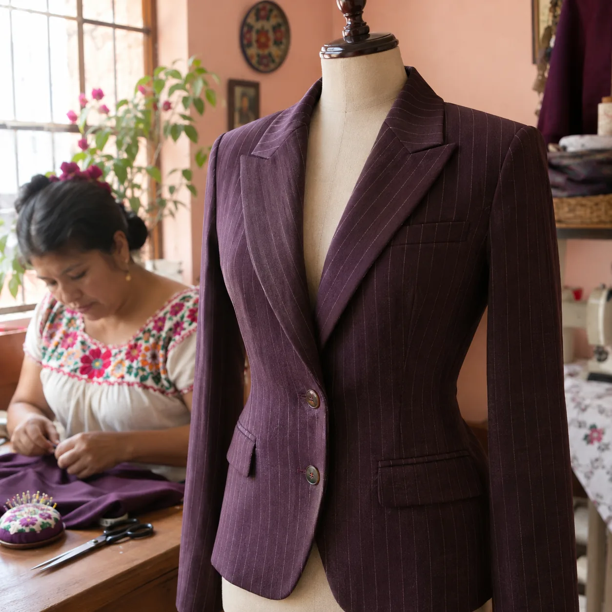IMAGEN: categoría 7 de 9 — blazer con forro en maniquí, foto real