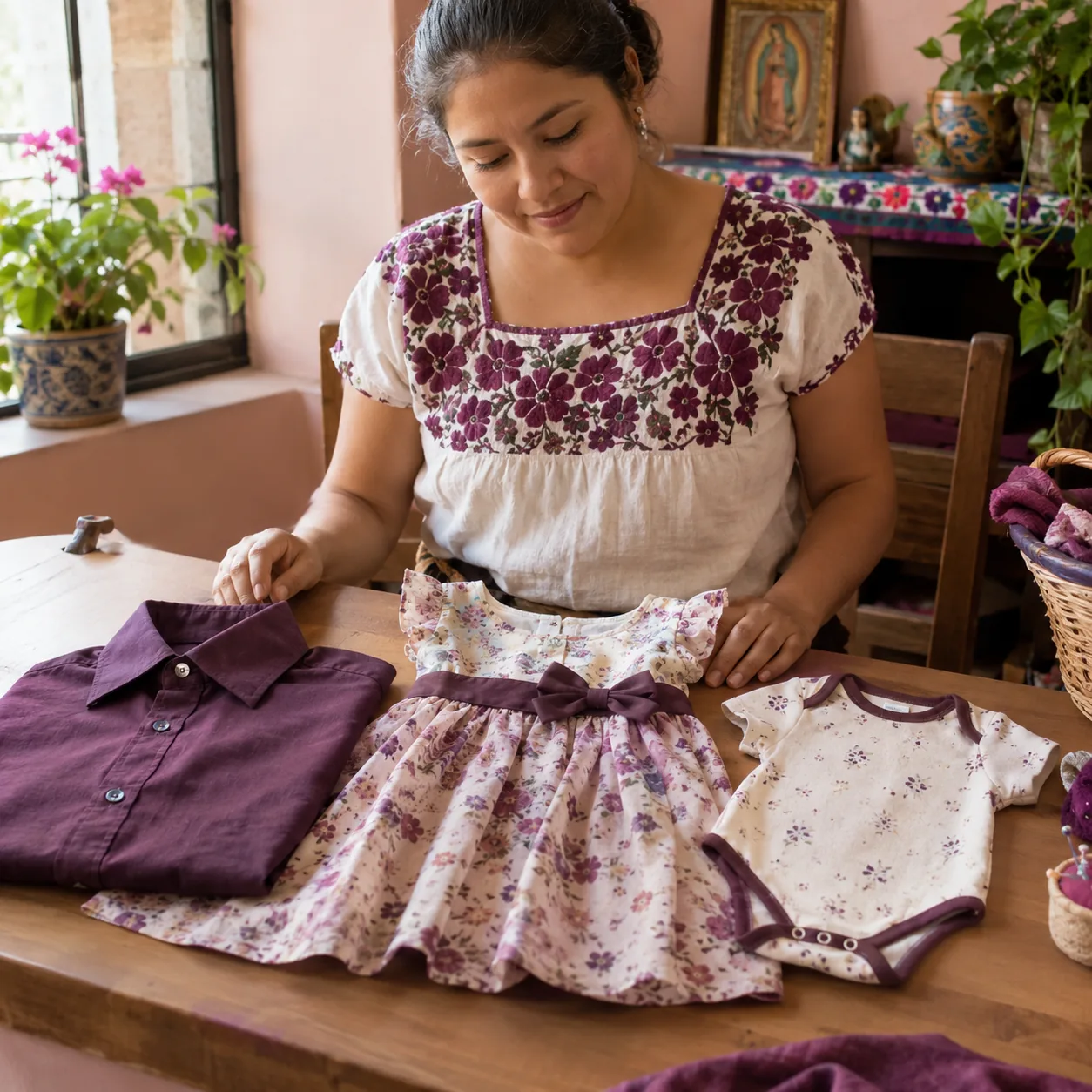 IMAGEN: categoría 9 de 9 — camisa de caballero, vestido infantil y pañalero de bebé, foto real