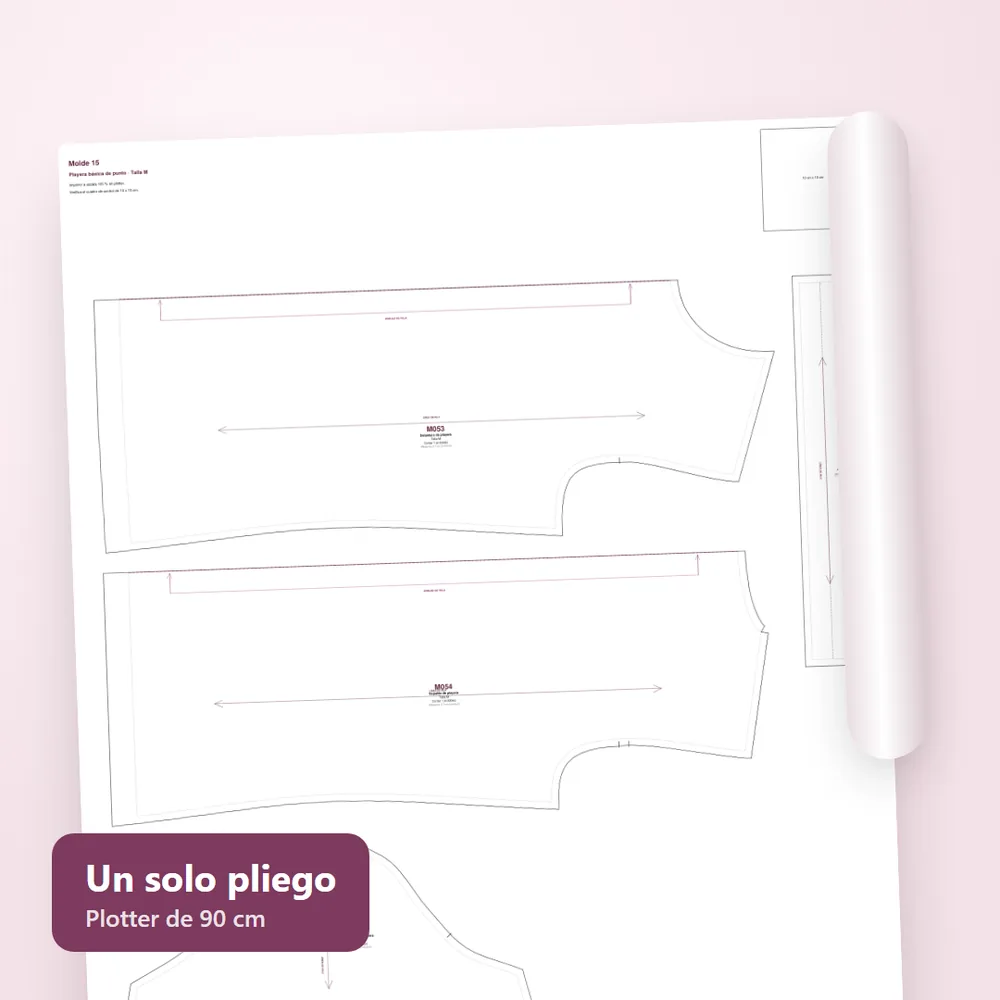 IMAGEN: mockup del bonus 2 de 6 — pliego de plotter enrollado con el molde completo