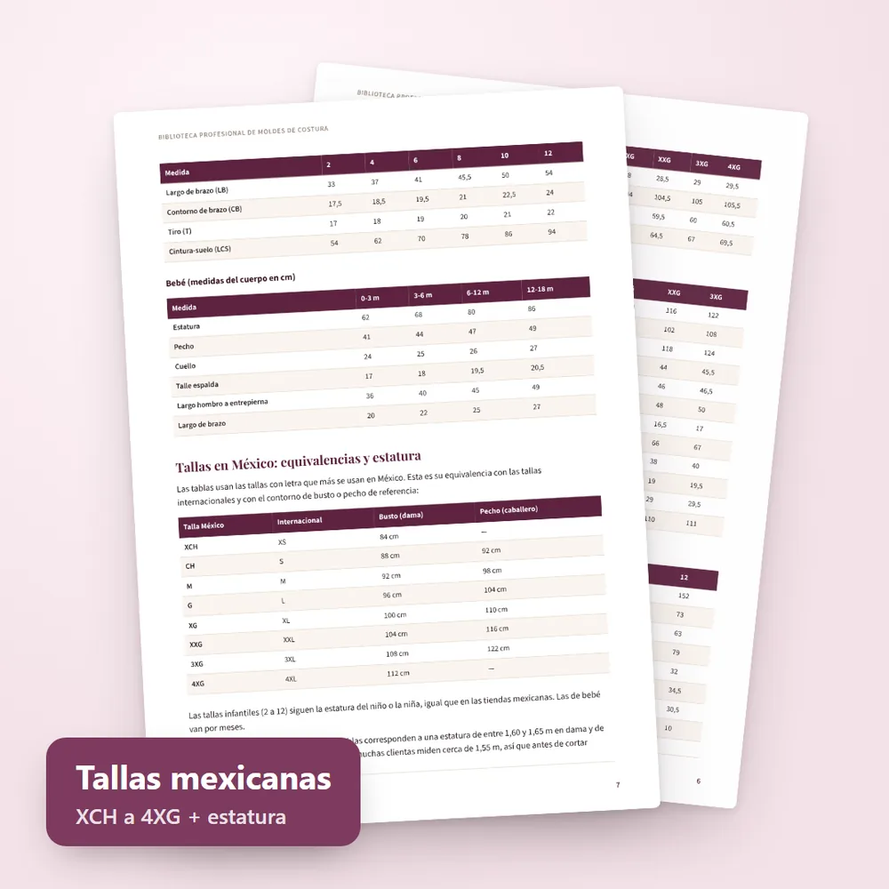 IMAGEN: mockup del bonus 3 de 6 — tabla de tallas mexicanas con equivalencias