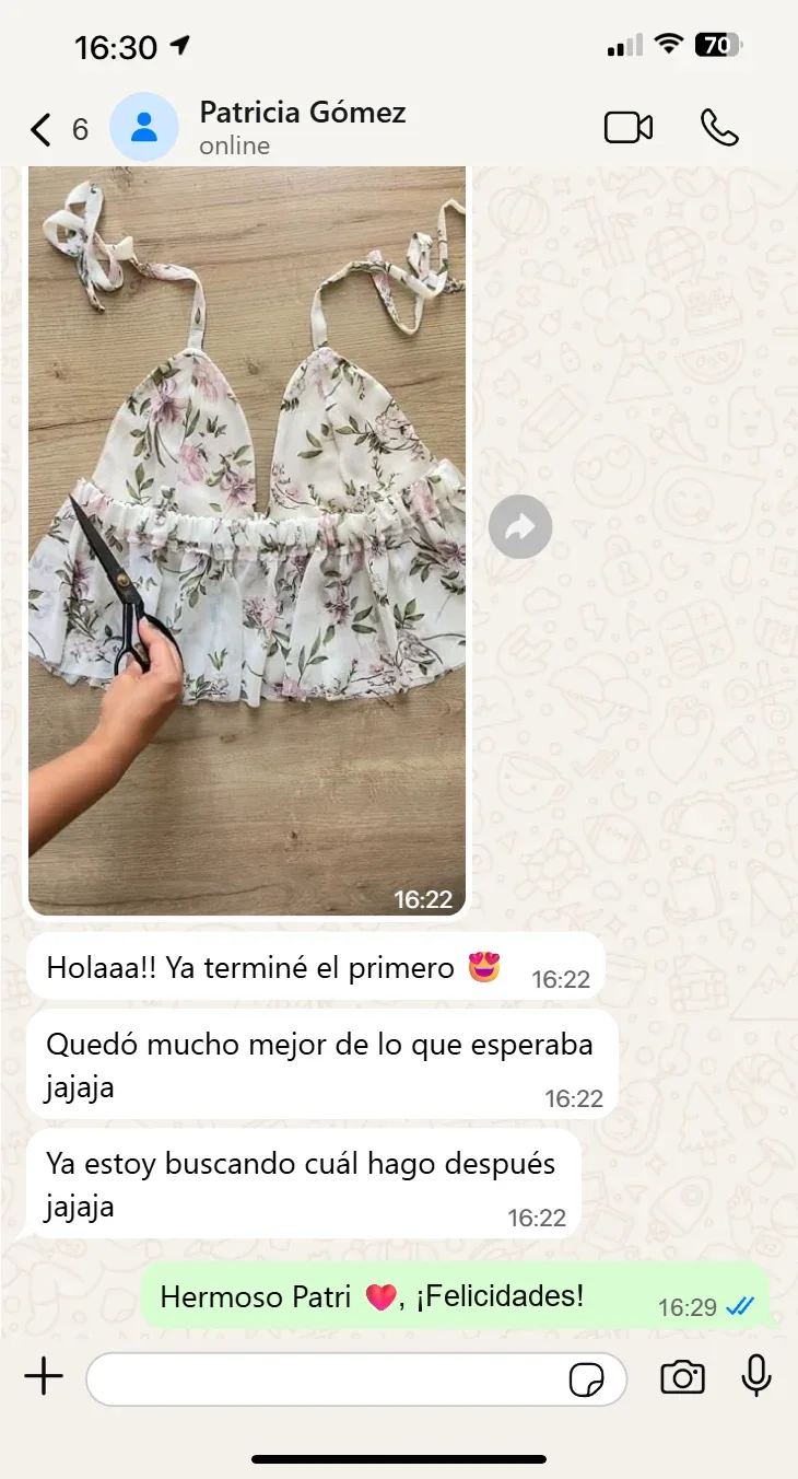 TESTIMONIO: captura real de WhatsApp 3 de 8 — pudo aceptar un encargo de talla 3XG